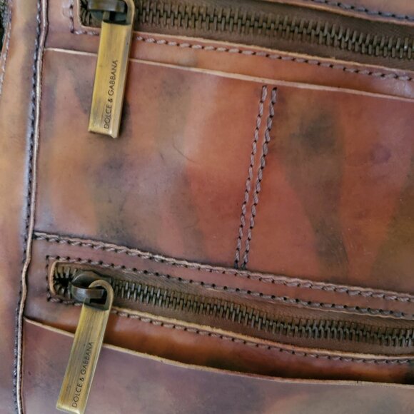 D&G leather briefcase laptop bag vintage painted dyed camo brown green gray blac - Picture 4 of 15